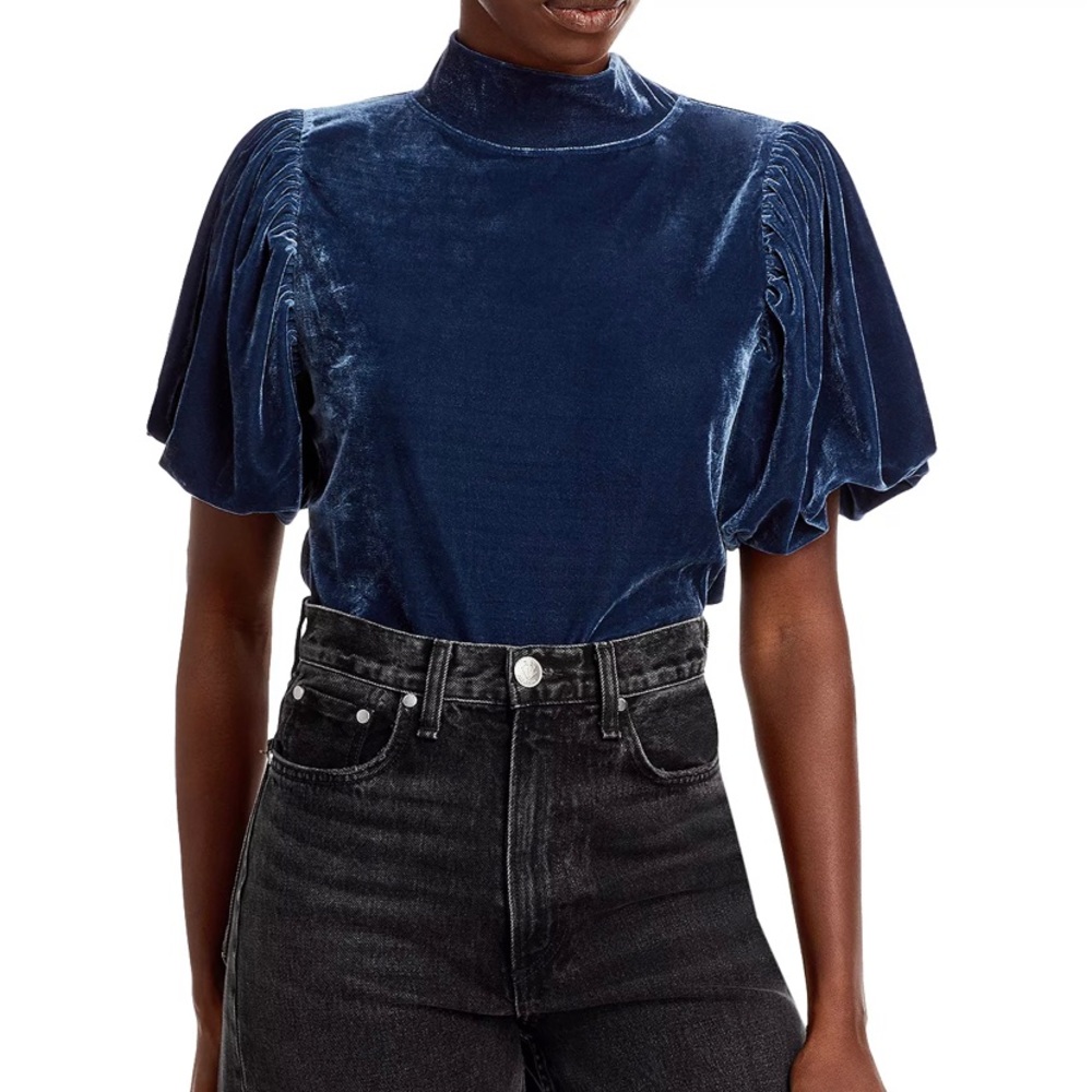 Free People Claudia Puff Sleeve Velvet Top Size Large EUC